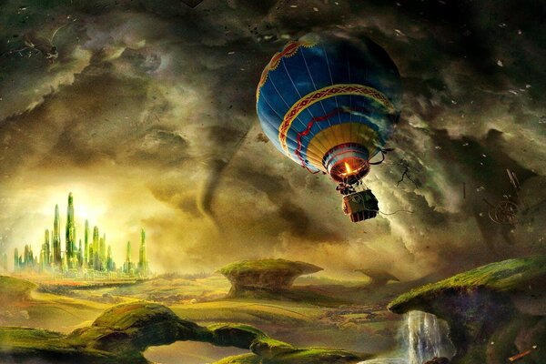 The balloon flew to the land of Oz