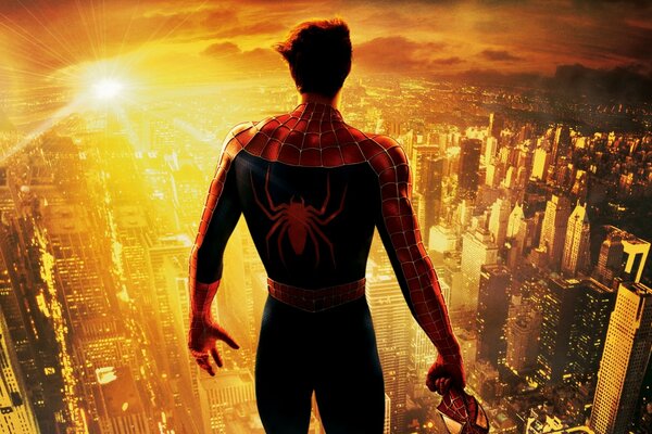 Spider man spider man sun light city height