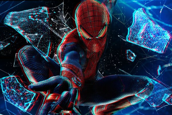 Fondo de pantalla con Spider-Man y fragmentos de vidrio