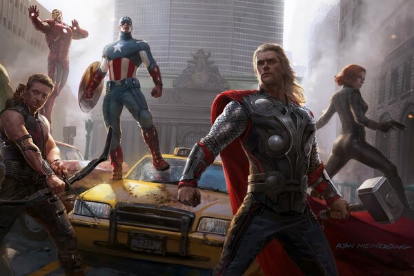 Avengers in the city before the fight