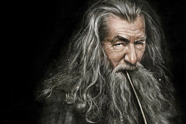 Retrato de Gandalf sobre un fondo oscuro