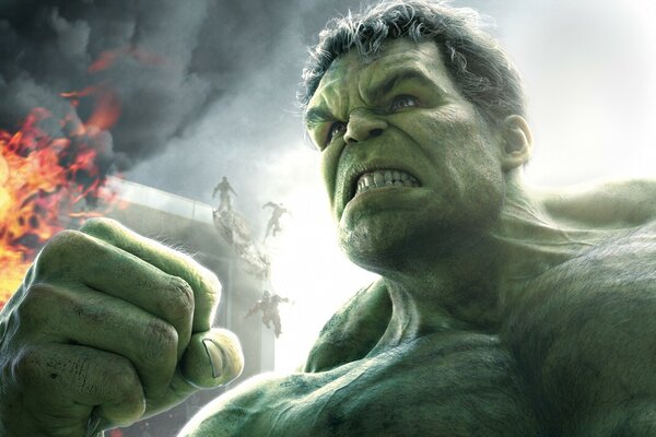 The Hulk is furious, clenching his fist