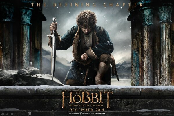 Poster for the Hobbit movie the main character with a sword