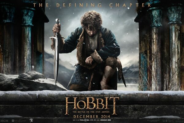 Affiche du film le Hobbit le personnage principal avec une épée