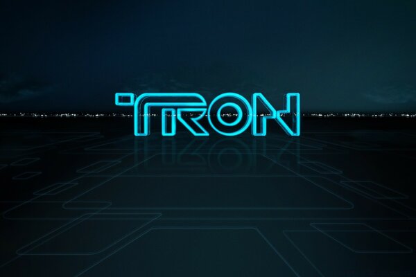 Plakat do filmu Tron neonowy na czarnym tle