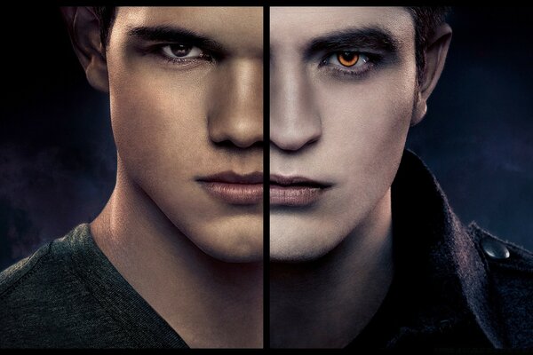 Der Film Twilight. Collage von zwei Helden