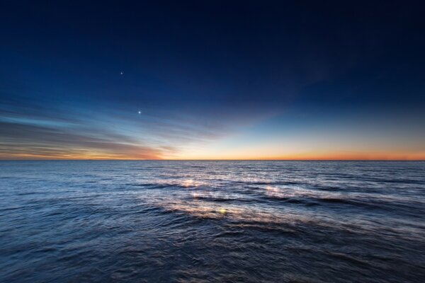 Sunset view in the open sea