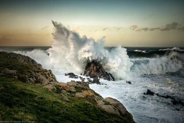 A raging ocean with giant waves