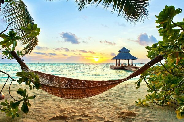 Hammock on the background of a tropical beach