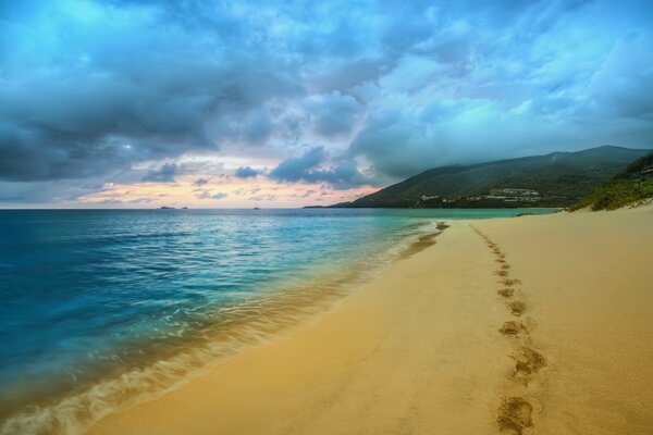 Footprints on an incredibly beautiful beach