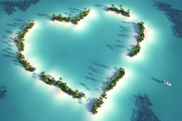 Islands in the ocean in the form of a heart