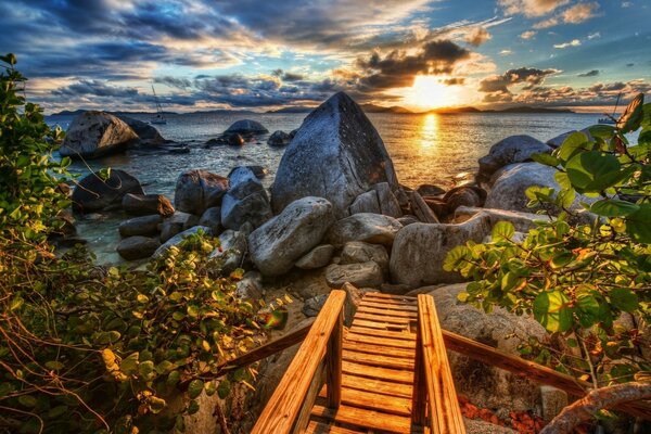 Descent to the rocky seashore