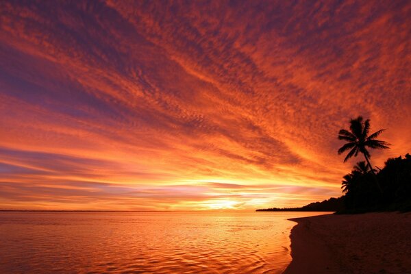 Belo pôr do sol da noite à beira-mar