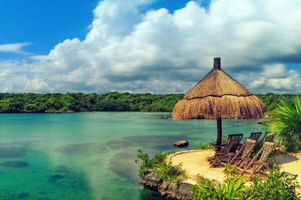 Azure ocean and golden beach. Relax