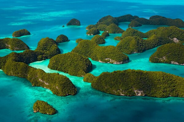 Beryuzov Ocean washing many small overgrown islands