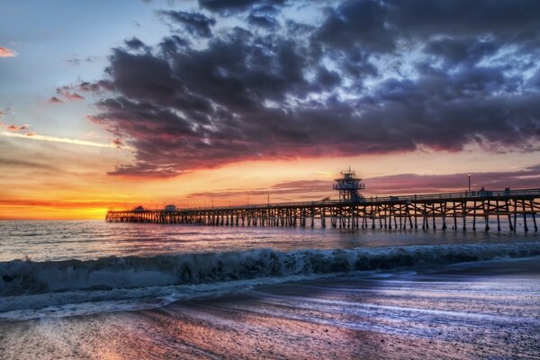 Sea waves at sunset