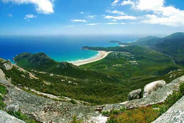 Seascape of coastal mountains