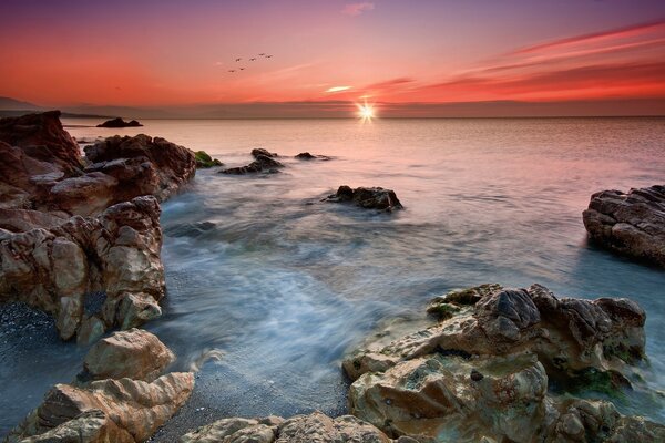 Coucher de soleil sur les eaux de l océan