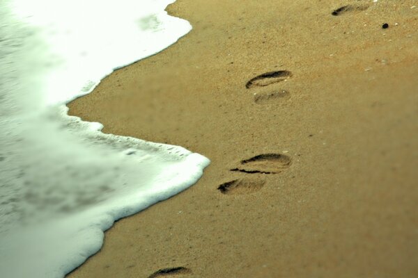 Human footprints in the sand on the seashore