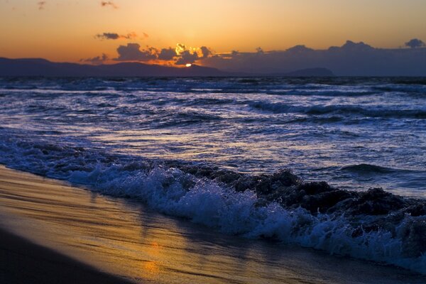 Beautiful surf at sunset or sunrise