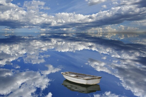 A boat in the clouds. Ocean