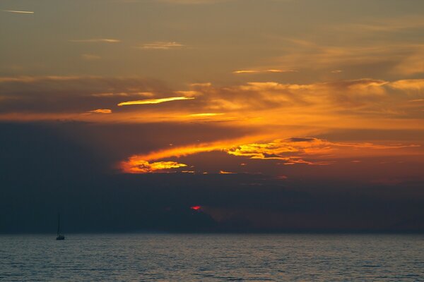 Very beautiful sky. Sunrise at sea