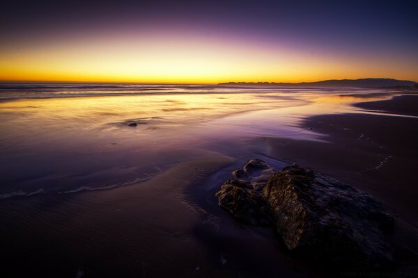 Sunset on the sea in purple