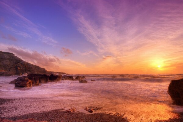 Sunset and sunrise on the ocean water