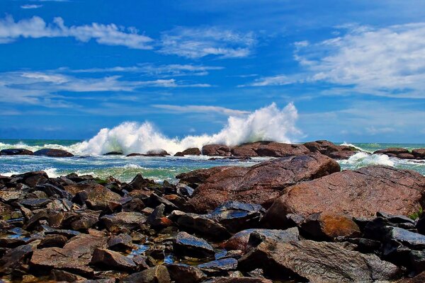 Las olas golpean las rocas