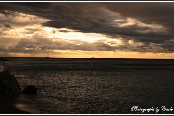 A bright streak of dawn over the ocean