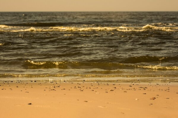 Plage de sable sur fond de vagues