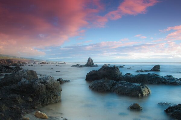 Sunset over the ocean in late autumn