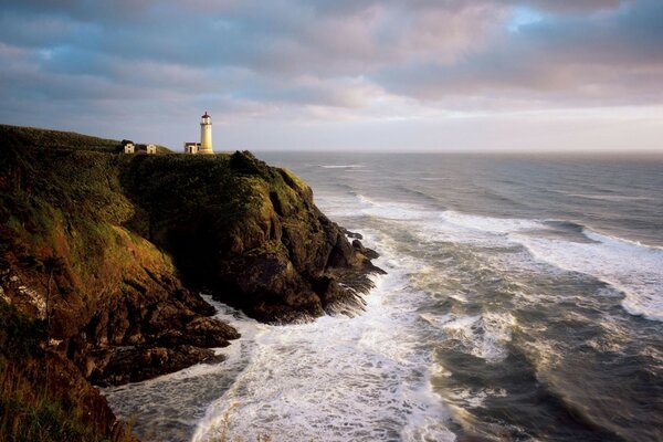 Landscape sea, lighthouse in the distance