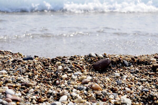 Sea pebbles and waves