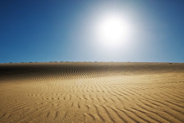 The white sun of the desert in the blue sky