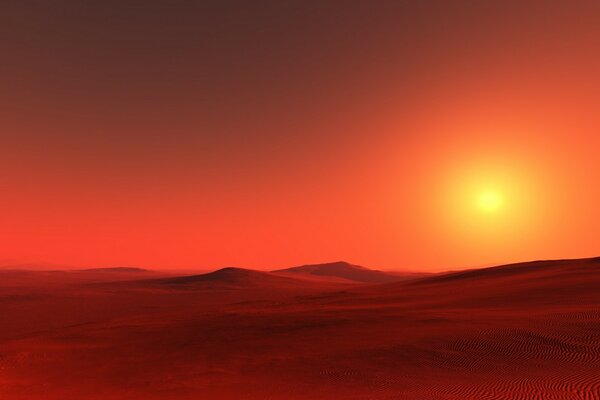 A red sunset descended on the desert