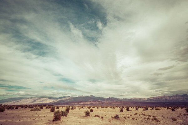 Desert sky some greenery mountains