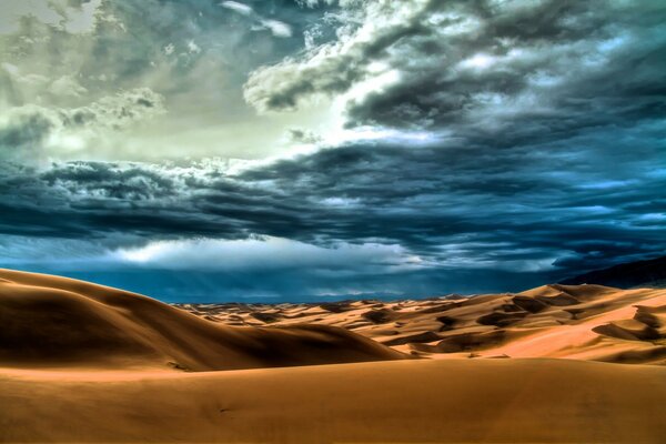 Blue-blue sky in the desert