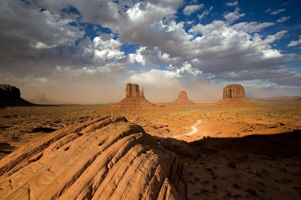 Sunset landscape in a sandy desert