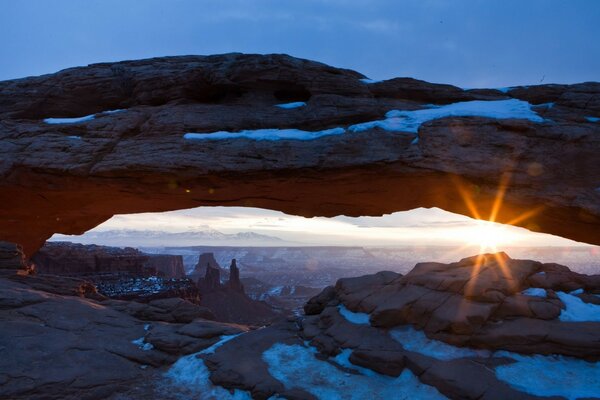 Bright sunny dawn in the desert