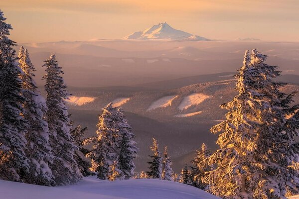 Vista da grande montanha de neve