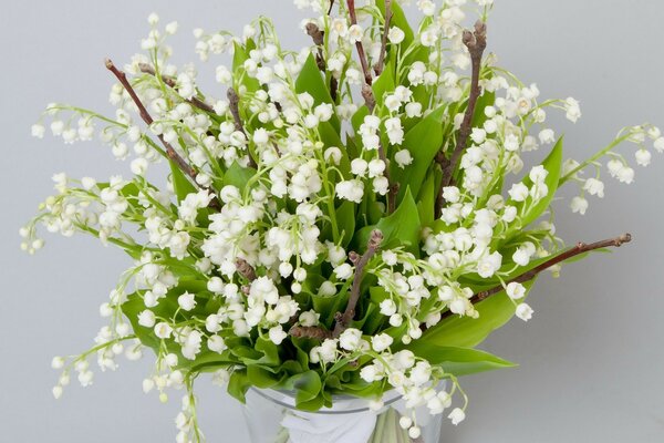 Bouquet de muguet blanc dans un vase en verre