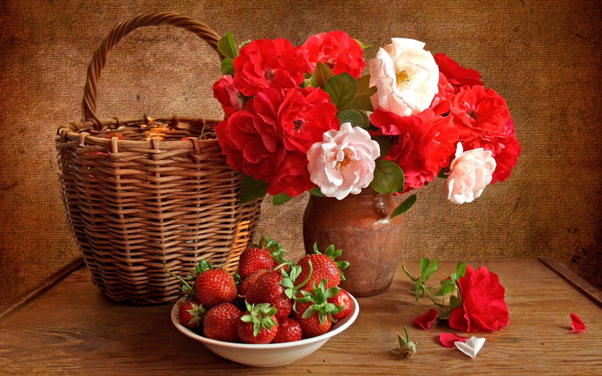 flowers basket flower leaf wooden wood food still life rose