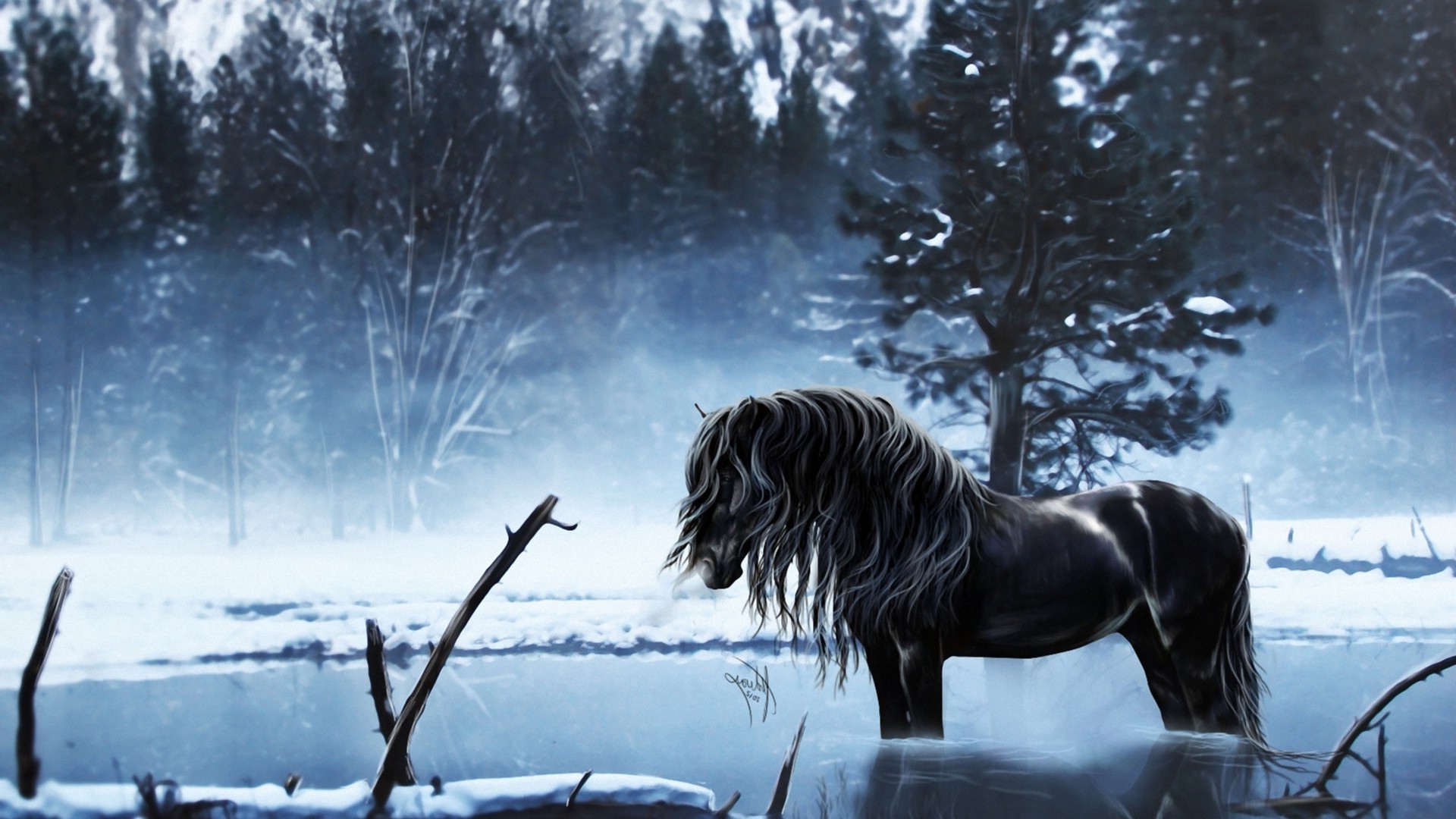 animali magici neve inverno freddo gelo albero paesaggio congelato ghiaccio acqua all aperto legno meteo singolo lago