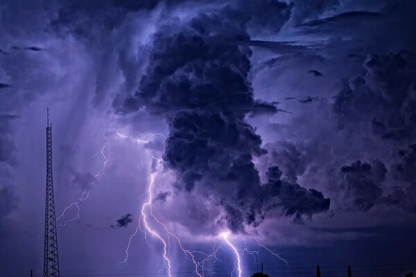 Evening thunderstorm with mesmerizing lightning discharges