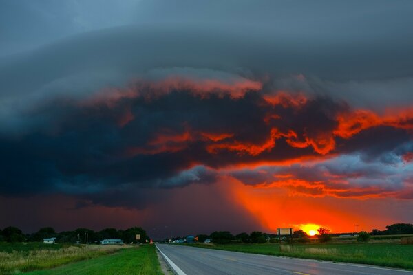 The road going far into the sunset