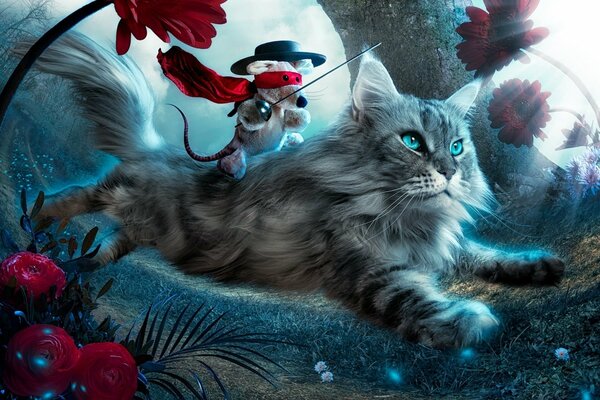 Фэнтези мышь зорро на коте