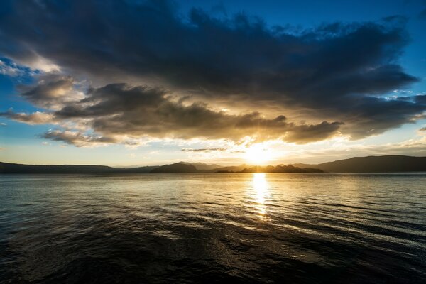 Golden sunset through the clouds