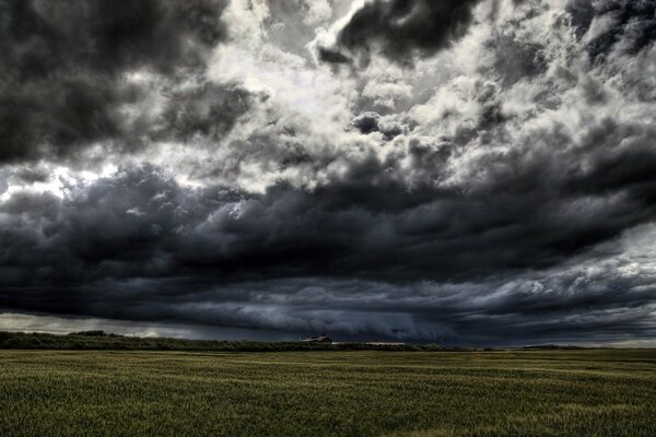 Dark clouds float over the field