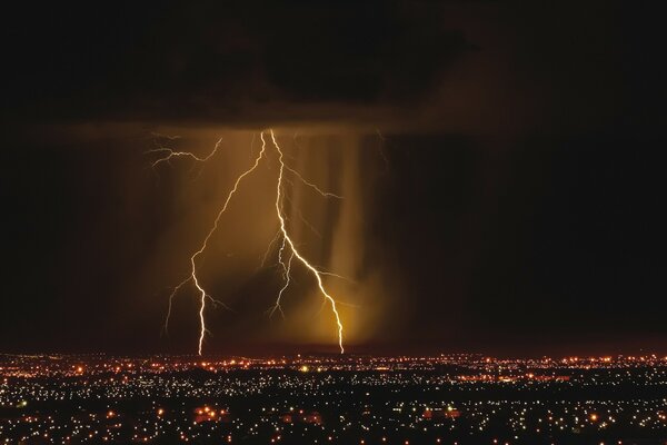 闪电和雷鸣在夜间景观